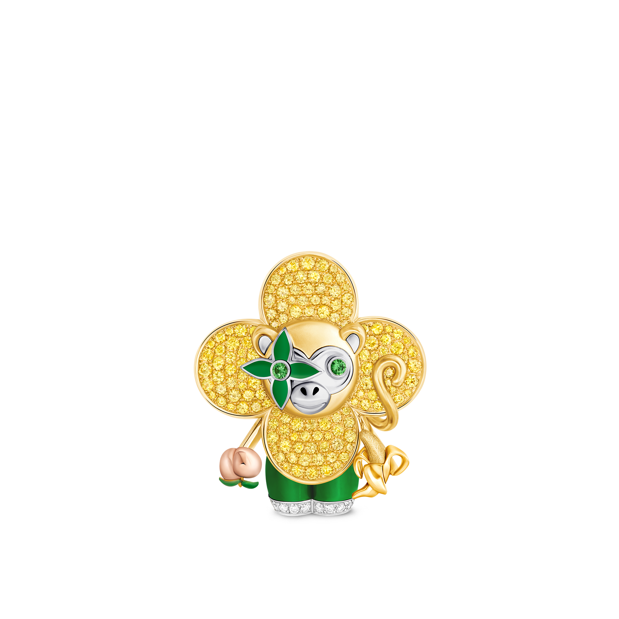 Vivienne Monkey Pendant, 3 Golds, Lacquer, Diamonds & Colored